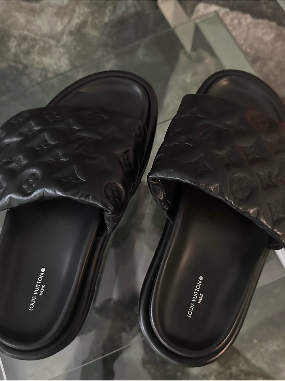 Louis Vuitton Black Quilted Monogram Slide Sandals